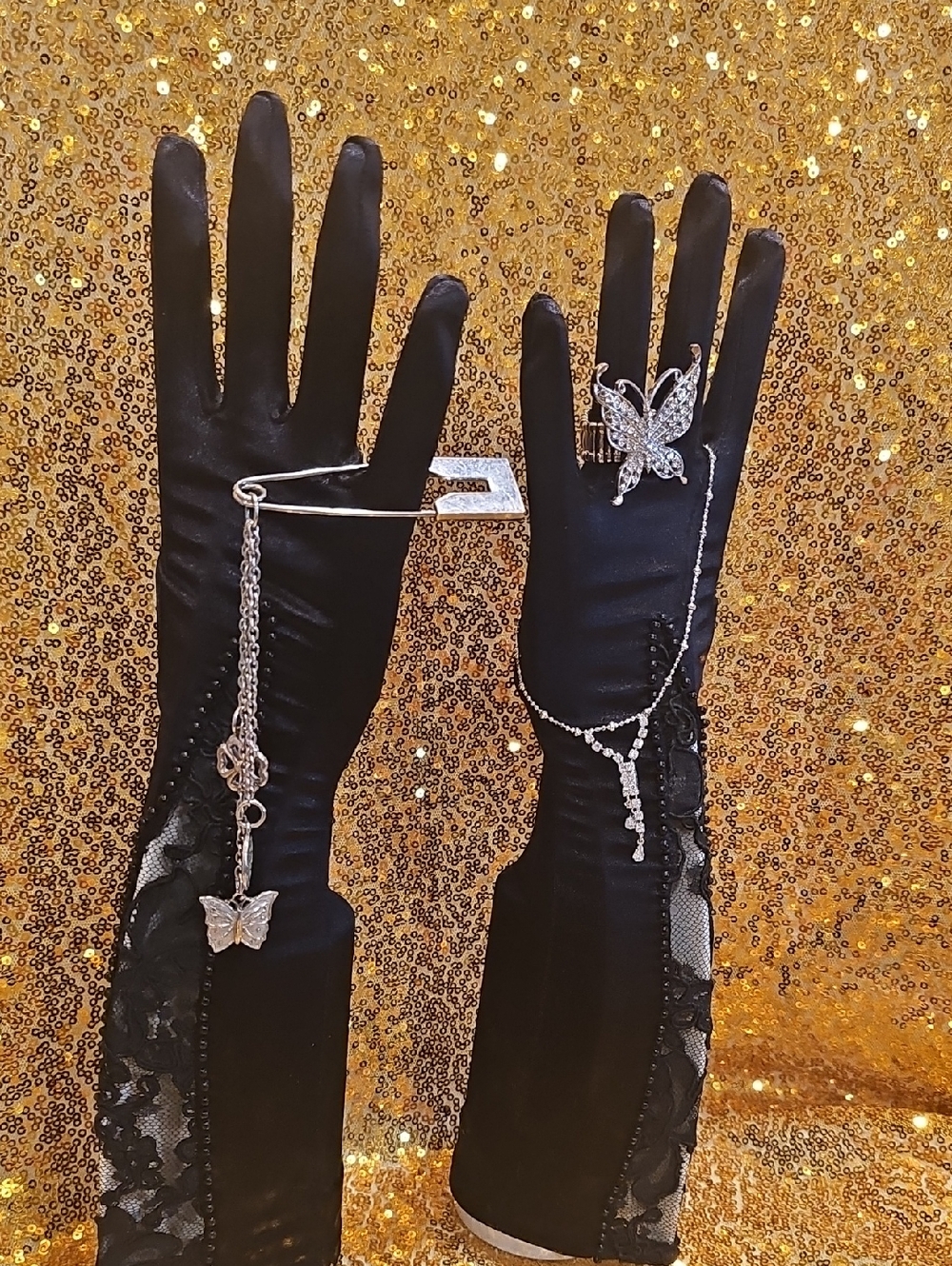 Silver Butterfly Safety Pin Bling Rhinestone Jewelry Set - Picture 5 of 5